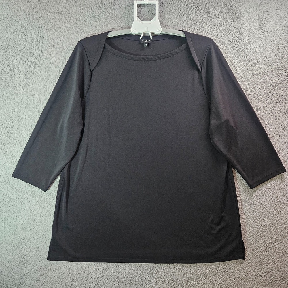 Talbots Tunic Top Blouse Women 2X Liquid Knit Boat Neck Black Simple Basic